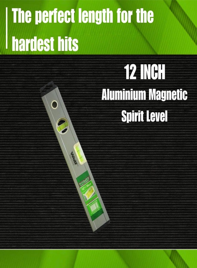 WULF 12 Inch Aluminium Magnetic Spirit Level | Heavy Duty Water Level Indicator for Accurate Measurement | Magnetic Carpenter’s Level Tool for Construction, Woodwork & DIY (Silver) - Image 2