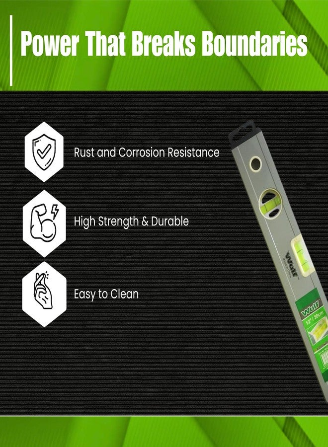WULF 12 Inch Aluminium Magnetic Spirit Level | Heavy Duty Water Level Indicator for Accurate Measurement | Magnetic Carpenter’s Level Tool for Construction, Woodwork & DIY (Silver) - Image 3