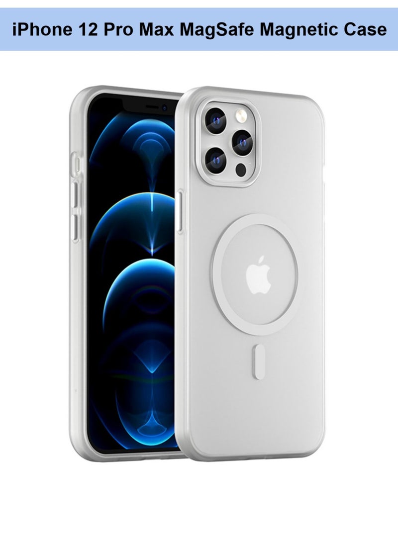 Abania Magnetic Case for iPhone 12 Pro Max, Translucent Matte Frost White, MagSafe Compatible Shockproof Mobile Cover, Slim Anti-Fingerprint & Non-Slip - Image 1