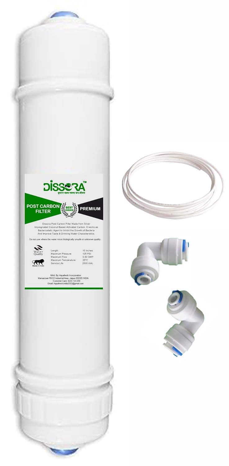 Dissora Premium 10 Inch Inline Post Carbon Block Filter Cartridge Suitable for All Kind of RO UV UF Water Purifier Pack of 1 - Image 1