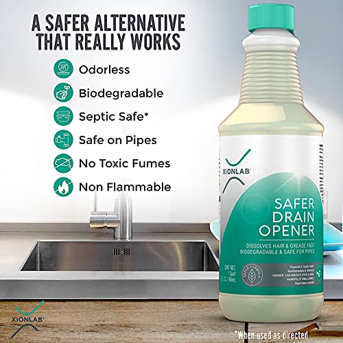 Xion Lab XionLab Safer, Greener Drain Clog Remover – Industrial-Strength Liquid Drain Cleaner for Hair & Grease – Septic Safe, Odorless, Biodegradable for Bathroom Sink, Bath Tub, & Shower Drain – 32 oz - Image 2