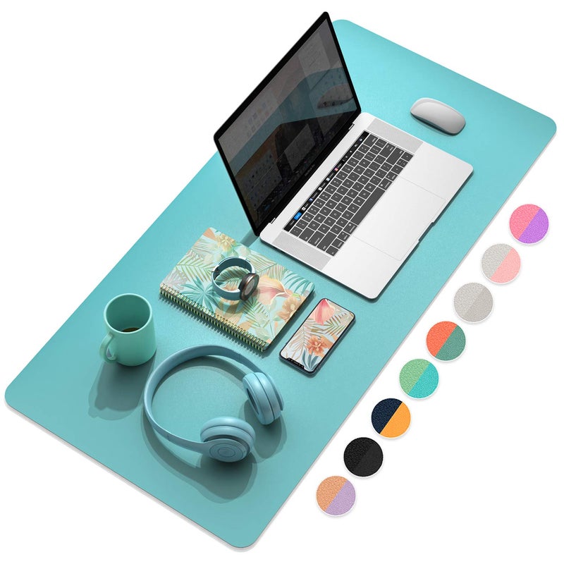 YSAGi Desk Mat Mouse PadWaterproof Desk PadLarge mouse pad for desk Leather Desk Pad Large for Keyboard and MouseDualSided Mouse Mat for Office and Home 354 x 17 Calamine BlueCobalt Green