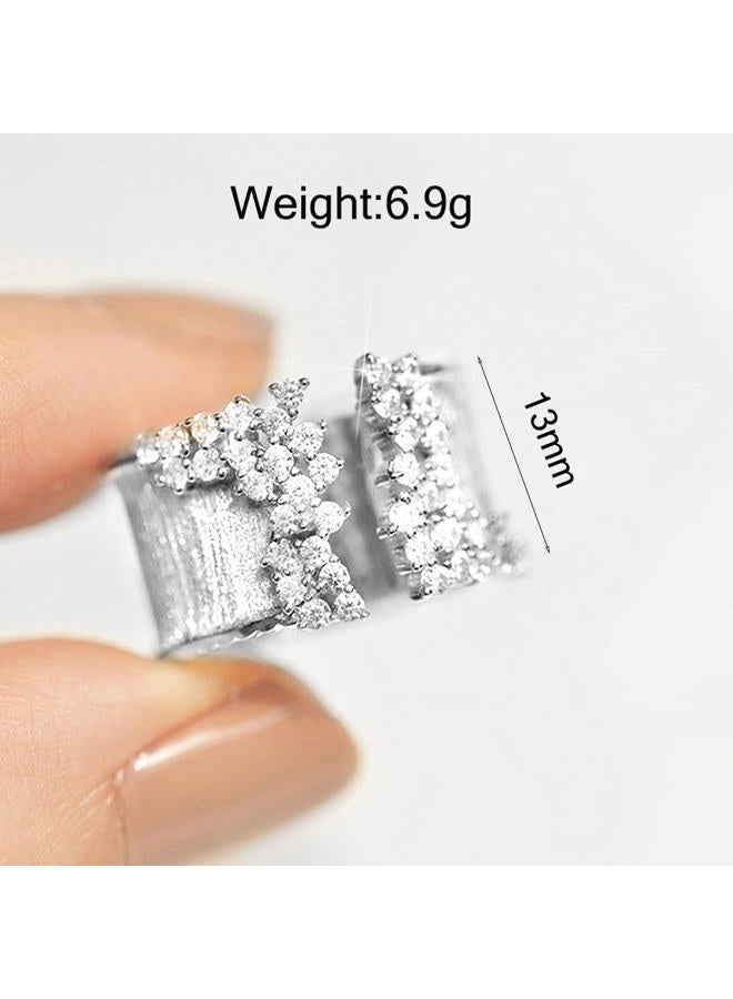 GIGB PBDK Gold Silver Crystal Statement Open Rings for Women Teen Girls,Adjustable Stainless Steel Cubic Zirconia Finger Ring Simple Rings Jewelry Gift (Silver) - Image 2