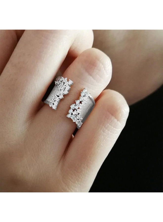 GIGB PBDK Gold Silver Crystal Statement Open Rings for Women Teen Girls,Adjustable Stainless Steel Cubic Zirconia Finger Ring Simple Rings Jewelry Gift (Silver) - Image 3