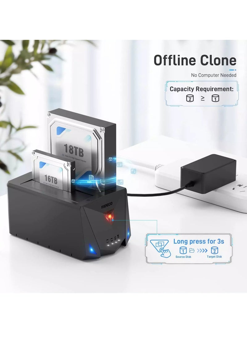 FIDECO USB 3.2 Gen 1 to Hard Drive Docking Station, Hard Drive Dock for 2.5 or 3.5 inch SATA I/II/III HDD SSD with Hard Drive Duplicator/Offline Clone Function and 2 USB Cables, Support UASP  - Image 2