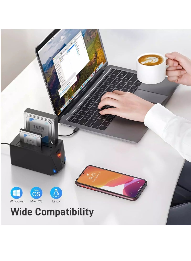 FIDECO USB 3.2 Gen 1 to Hard Drive Docking Station, Hard Drive Dock for 2.5 or 3.5 inch SATA I/II/III HDD SSD with Hard Drive Duplicator/Offline Clone Function and 2 USB Cables, Support UASP  - Image 4