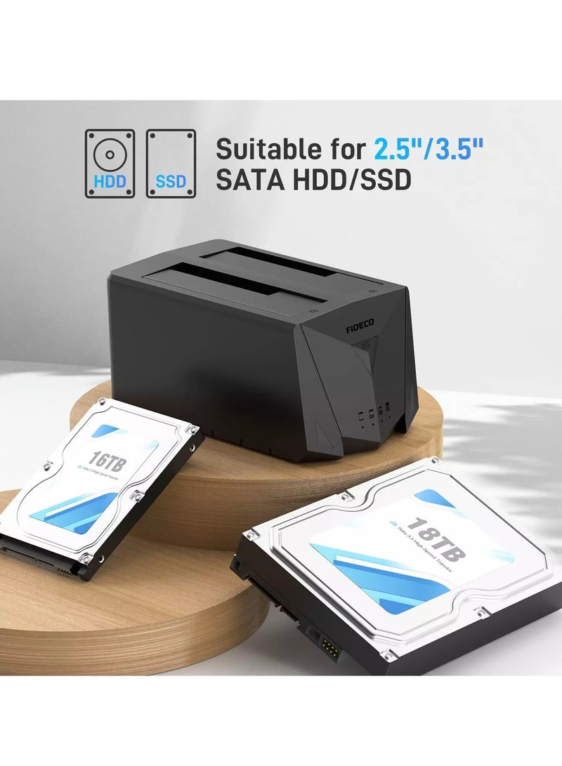 FIDECO USB 3.2 Gen 1 to Hard Drive Docking Station, Hard Drive Dock for 2.5 or 3.5 inch SATA I/II/III HDD SSD with Hard Drive Duplicator/Offline Clone Function and 2 USB Cables, Support UASP  - Image 5