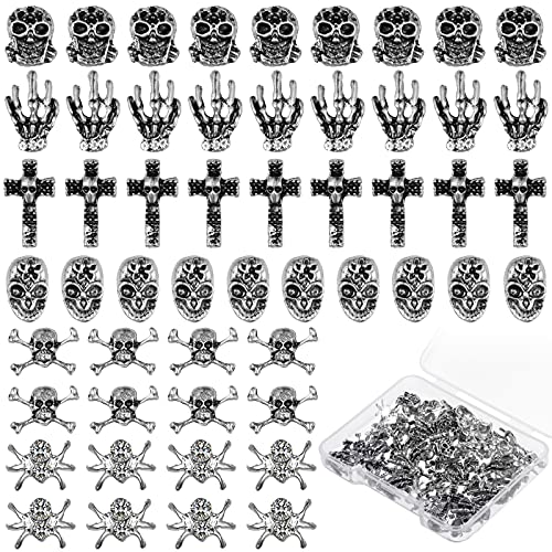 Queekay 90 Pieces Halloween Nail Charm Skull Ghost Nail Charms Cross 3D Nail Charm Pumpkin Skeleton Nail Jewelry Decoration Halloween Metal Nail Decors for Women Girls Vintage Nail DIY - Image 2