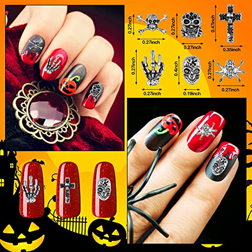 Queekay 90 Pieces Halloween Nail Charm Skull Ghost Nail Charms Cross 3D Nail Charm Pumpkin Skeleton Nail Jewelry Decoration Halloween Metal Nail Decors for Women Girls Vintage Nail DIY - Image 5