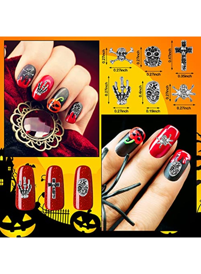 Queekay 90 Pieces Halloween Nail Charm Skull Ghost Nail Charms Cross 3D Nail Charm Pumpkin Skeleton Nail Jewelry Decoration Halloween Metal Nail Decors for Women Girls Vintage Nail DIY - Image 4