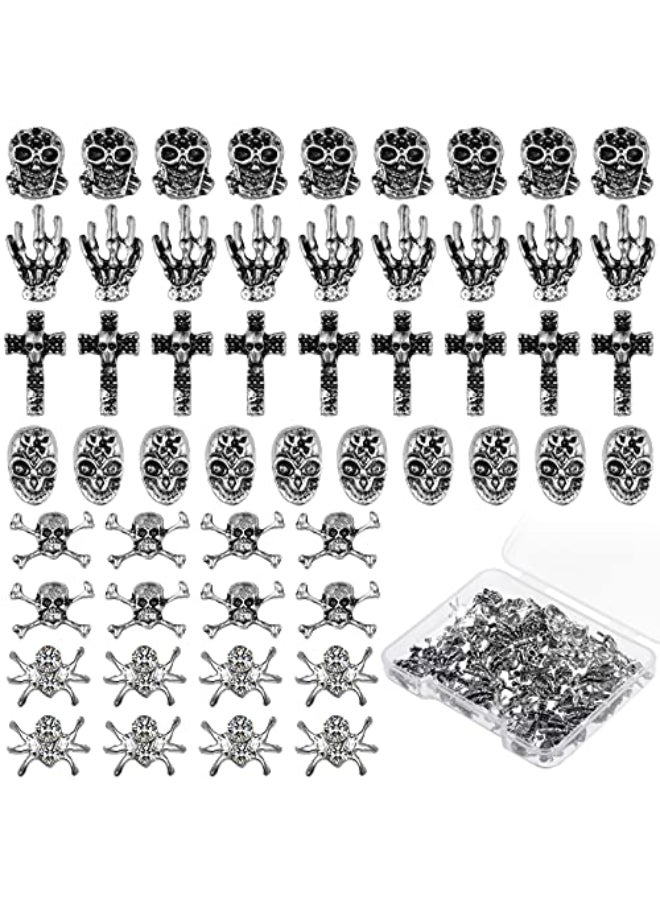 Queekay 90 Pieces Halloween Nail Charm Skull Ghost Nail Charms Cross 3D Nail Charm Pumpkin Skeleton Nail Jewelry Decoration Halloween Metal Nail Decors for Women Girls Vintage Nail DIY - Image 1