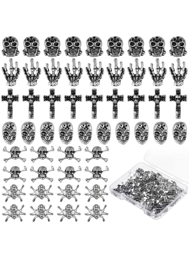 Queekay 90 Pieces Halloween Nail Charm Skull Ghost Nail Charms Cross 3D Nail Charm Pumpkin Skeleton Nail Jewelry Decoration Halloween Metal Nail Decors for Women Girls Vintage Nail DIY - Image 3