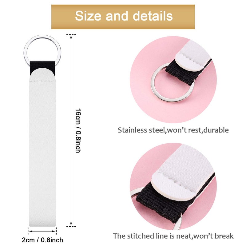 WILLBOND 20 Pieces Sublimation Keychain Blanks Wristlet Keychain Bulk DIY White Neoprene Sublimation Blank Product for Women - Image 2