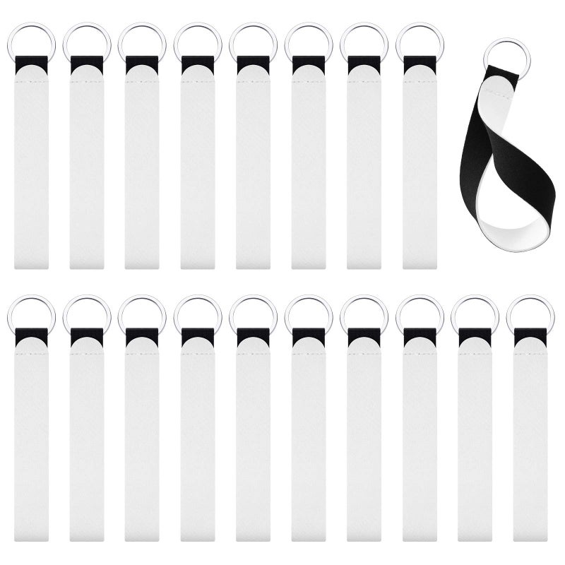 WILLBOND 20 Pieces Sublimation Keychain Blanks Wristlet Keychain Bulk DIY White Neoprene Sublimation Blank Product for Women - Image 1