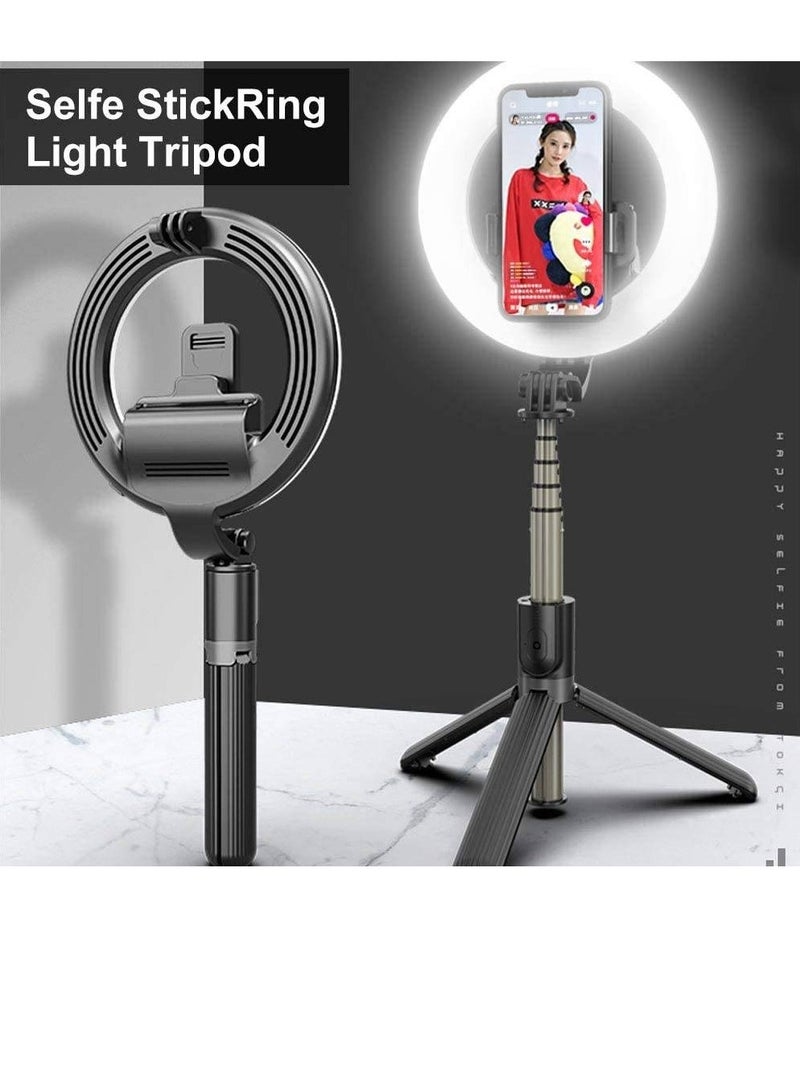 L07 Selfie Stick Foldable Handheld Remote Shutter Tripod with 5-inch LED Ring Light for Live Stream - Image 2