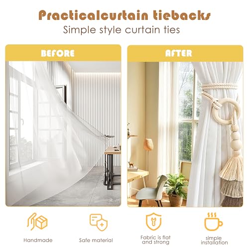 SRG Curtain Tiebacks for Curtains 2 Pack Decorative Curtain Holdbacks for Drapes Handmade Tie Backs No Drilling for Home Bedroom Window Decor Tassel Beige - Image 3
