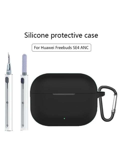 Case for Huawei FreeBuds SE4 ANC Earbuds,Soft Silicone Protective Cover with Carabiner, Shockproof with cleaning tools(Black)