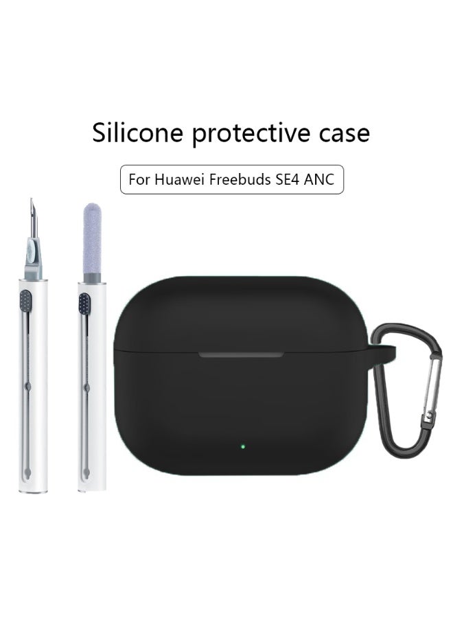 Case for Huawei FreeBuds SE4 ANC Earbuds,Soft Silicone Protective Cover with Carabiner, Shockproof with cleaning tools(Black) - Image 1