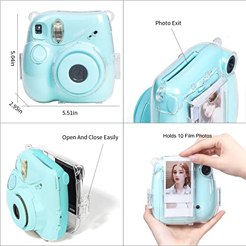 CAIYOULE Clear Case for Fujifilm Instax Mini 7+ Camera Protective Case with Back Photo Storage Pocket, Selfie Mirror, Stickers and Adjustable Shoulder Strap，No Camera - Image 5