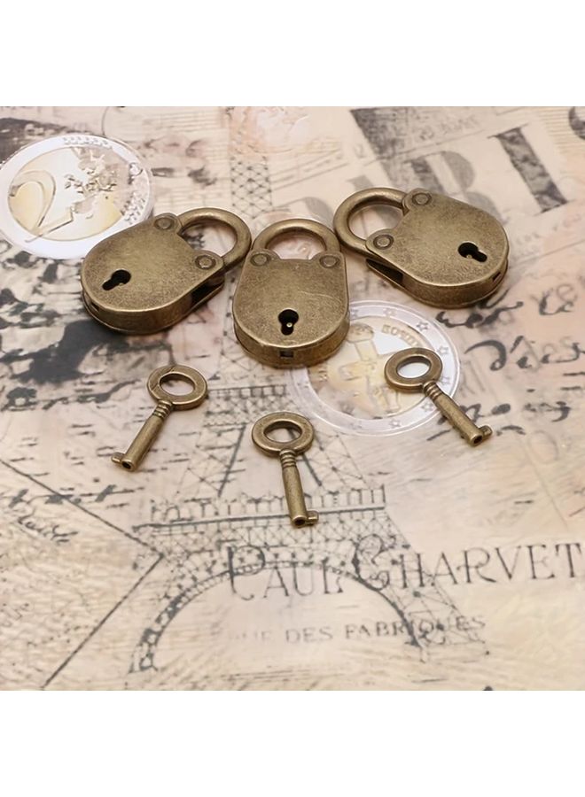 Vintage Miniature Luggage Lock Bronze Finish With Key Home Decor - Image 3