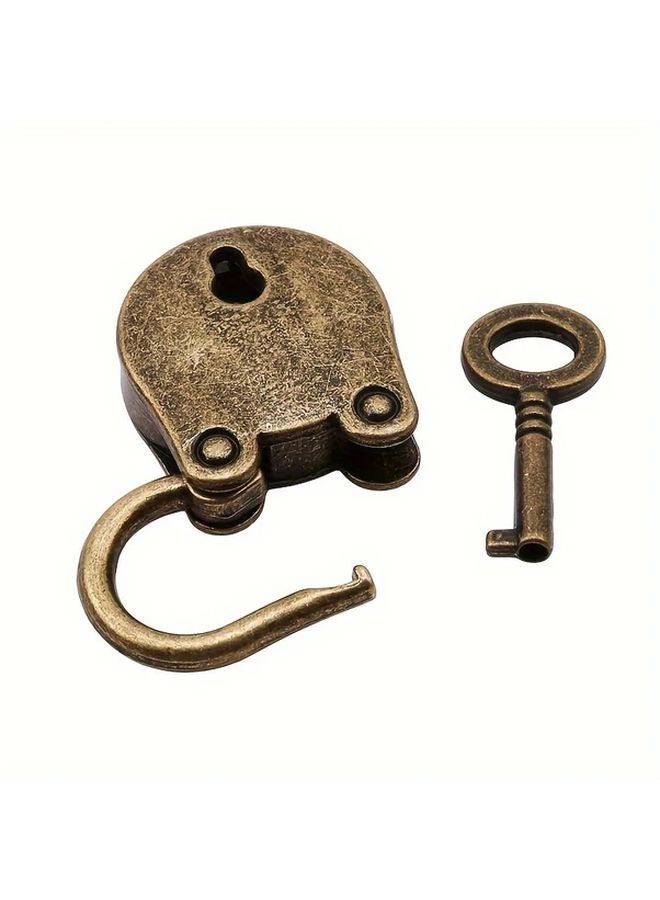 Vintage Miniature Luggage Lock Bronze Finish With Key Home Decor - Image 4
