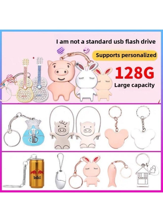 High-speed Cartoon Metal USB Flash Drive 16g32g64g128g Large Capacity Mobile Phone Computer Dual-purpose Waterproof For Boys And Girls-Color:Pink Locomotive-Capacity:32G - Image 3