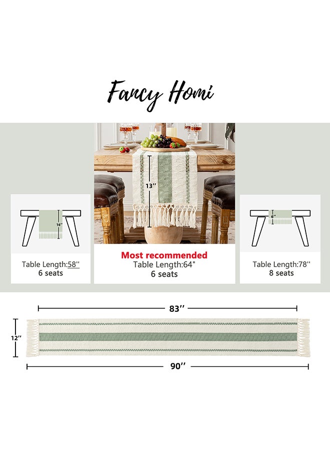 Fancy Homi Boho Chic Macrame Table Runner for Home Decor, Farmhouse Style with Tassels, Perfect for Party Bohemian - 30x230 cm - Sage Green - Image 3