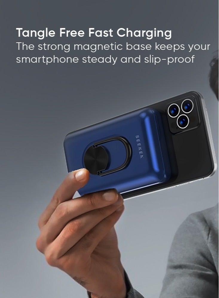SEEKEN 10K MAH Foldable Magnetic Wirless 22.5W Power Bank - Blue | Fast Charging | Portable Charger | Travel Charger | Overcharge Protection | Premium Design | High-Quality. - Image 4