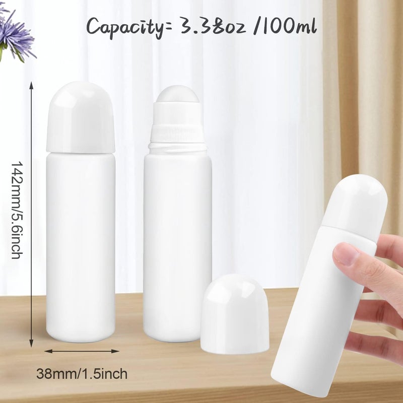Cositina 8 Pack 100ml/3.38oz Plastic Roller Bottles Empty Refillable Roll On Bottle Leak-Proof Deodorant Containers Anti-perspirant Dispenser for Essential Oil Perfumes Balms - White - Image 3