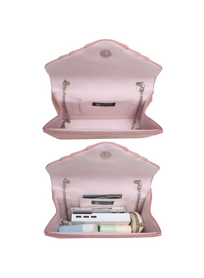داسين حقيبة سهرة نسائية مخملية مطوية على شكل مظروف حقيبة يد لحفلات الزفاف (وردي) - Image 5