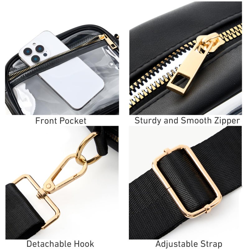 Fibrdoo Clear Bag Stadium Approved, Leather Clear Crossbody Purse Bag for Concerts Sports Events Festivals (Black) - Image 4