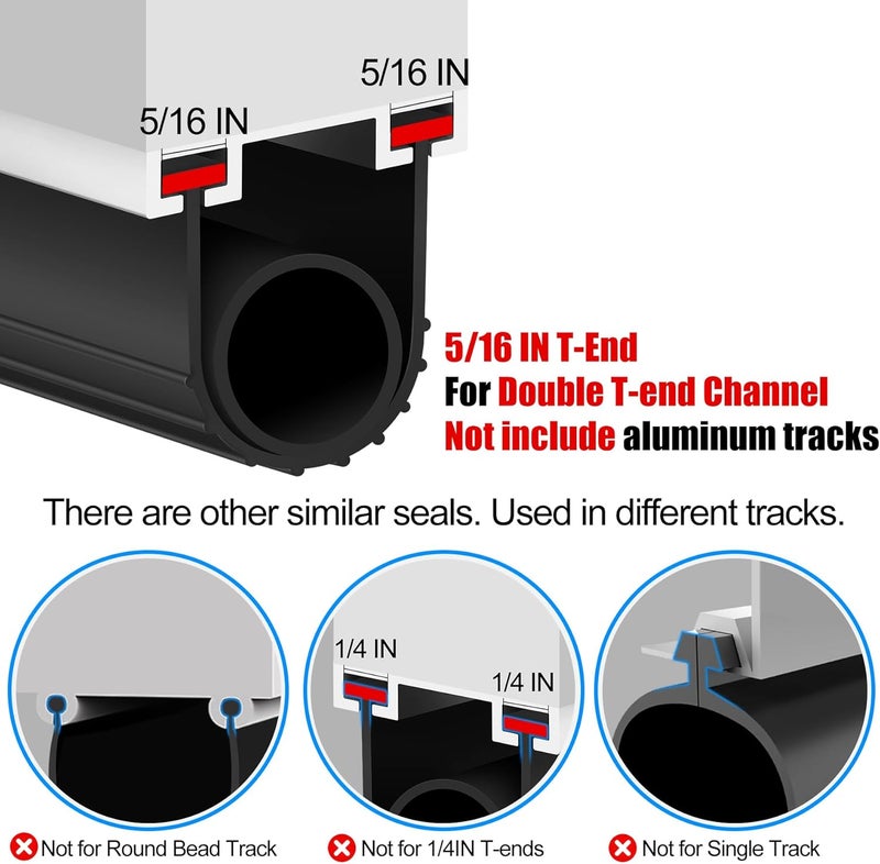 ToLanbbt Garage Door Bottom Rubber Seals 16.4 FT Garage Door Weather Stripping Kit Seal Strip Replacement with 5/16" T Ends & 2 End Plugs, Universal U+O Ring Weatherproof Rubber Bottom Seal, Black - Image 3
