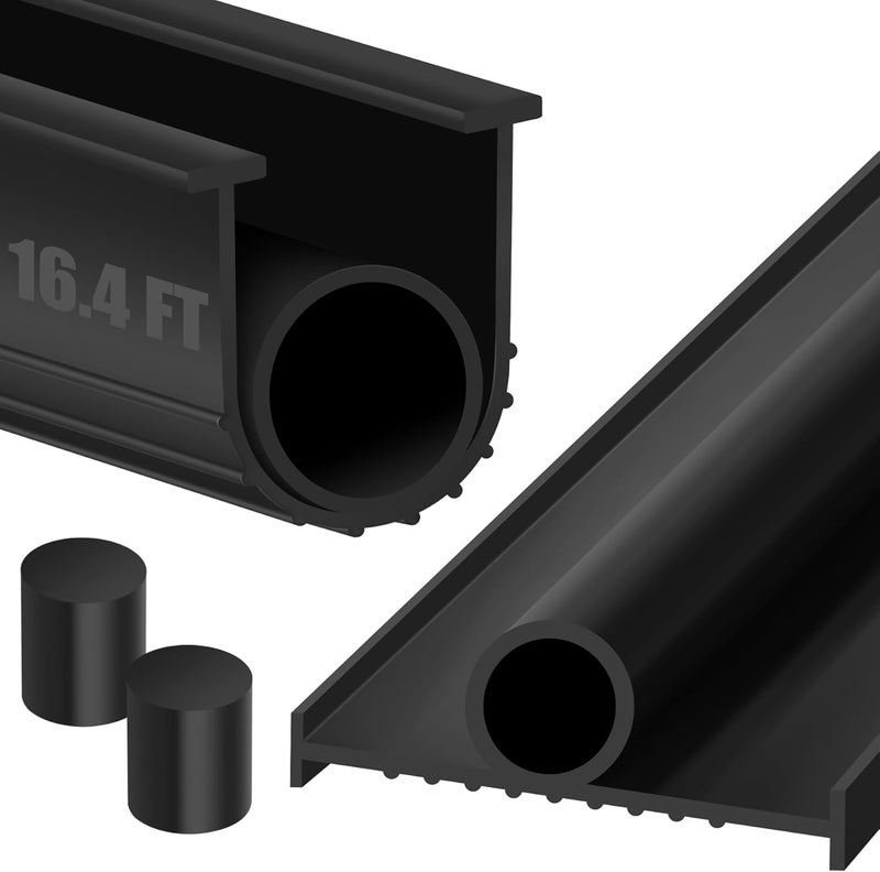 ToLanbbt Garage Door Bottom Rubber Seals 16.4 FT Garage Door Weather Stripping Kit Seal Strip Replacement with 5/16" T Ends & 2 End Plugs, Universal U+O Ring Weatherproof Rubber Bottom Seal, Black - Image 1