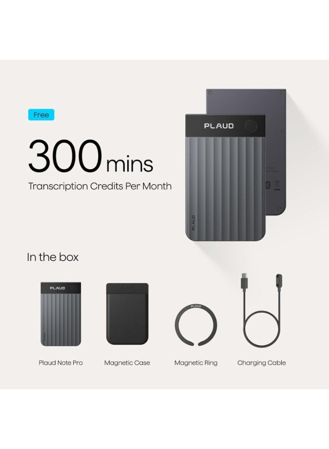 Plaud Note Pro AI Voice Recorder Transcribe & Summarize for Meetings Calls | AI Note Taker for Professionals & Teams, Productivity, 112 Languages, Ultra-Slim, InstantView Display, Case Included, Black - Image 3