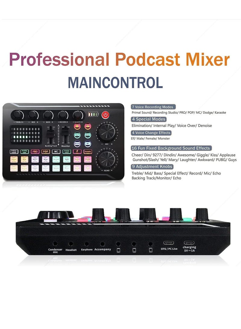 Live Sound Card, Live Sound Card and Audio Interface with DJ Mixer Effects and Voice Changer, Bluetooth Stereo Audio Mixer, for YouTube Streaming  - Image 2