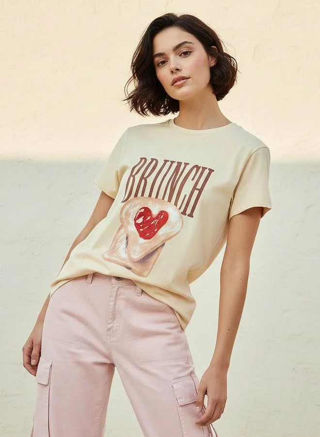 Splash FAV Cotton T-shirt with Typographic Embroidery