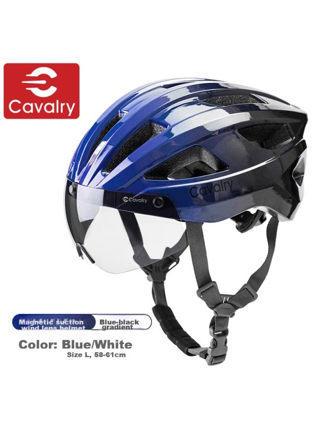 Cavalry Cycling Helmet With Magnetic Visor For Men And Women, Mountain Bike And Road Bike Riding Gear, Blue And Black, Size M - Image 1