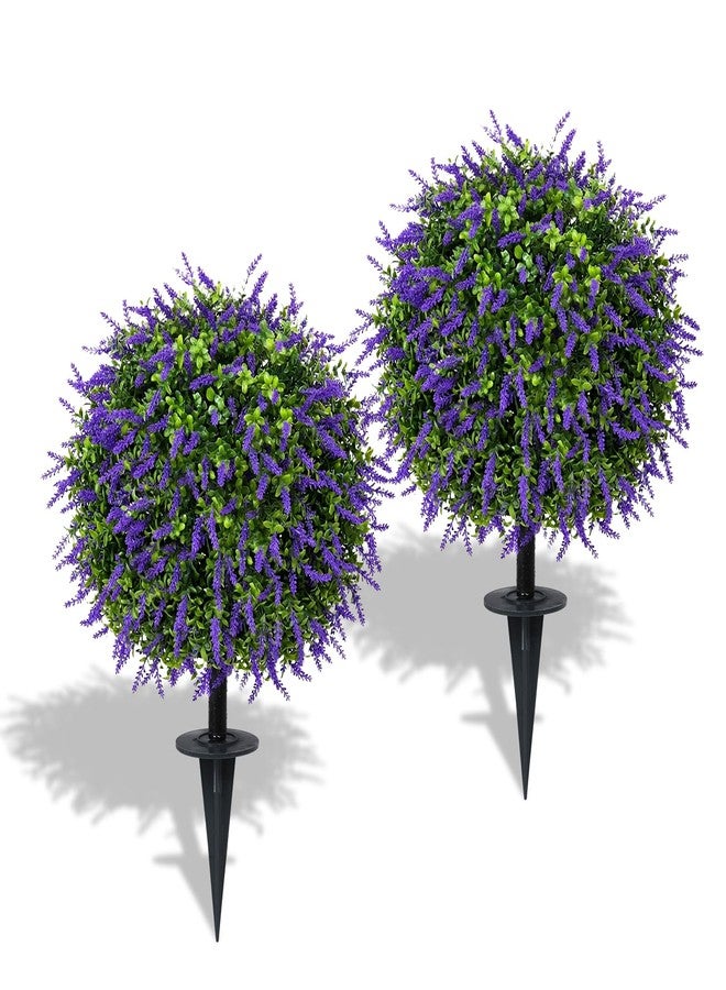 Bdor 25" Artificial Lavender Topiary Ball Trees with Ground Stake, Faux Potted Plants Purple Lavender Set of 2, Outdoor Fake Flower Bushes, UV Resistant for Home Lawn and Front Porch Garden Decor - Image 1