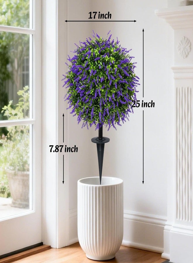 Bdor 25" Artificial Lavender Topiary Ball Trees with Ground Stake, Faux Potted Plants Purple Lavender Set of 2, Outdoor Fake Flower Bushes, UV Resistant for Home Lawn and Front Porch Garden Decor - Image 2