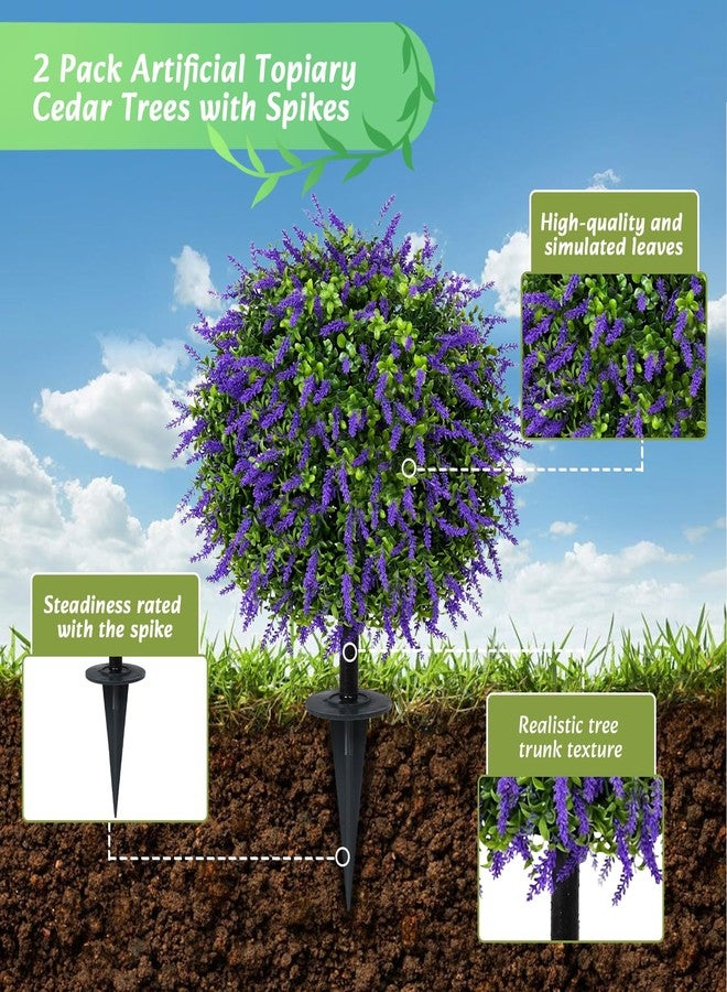 Bdor 25" Artificial Lavender Topiary Ball Trees with Ground Stake, Faux Potted Plants Purple Lavender Set of 2, Outdoor Fake Flower Bushes, UV Resistant for Home Lawn and Front Porch Garden Decor - Image 5
