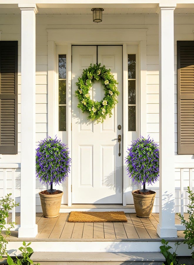 Bdor 25" Artificial Lavender Topiary Ball Trees with Ground Stake, Faux Potted Plants Purple Lavender Set of 2, Outdoor Fake Flower Bushes, UV Resistant for Home Lawn and Front Porch Garden Decor - Image 3