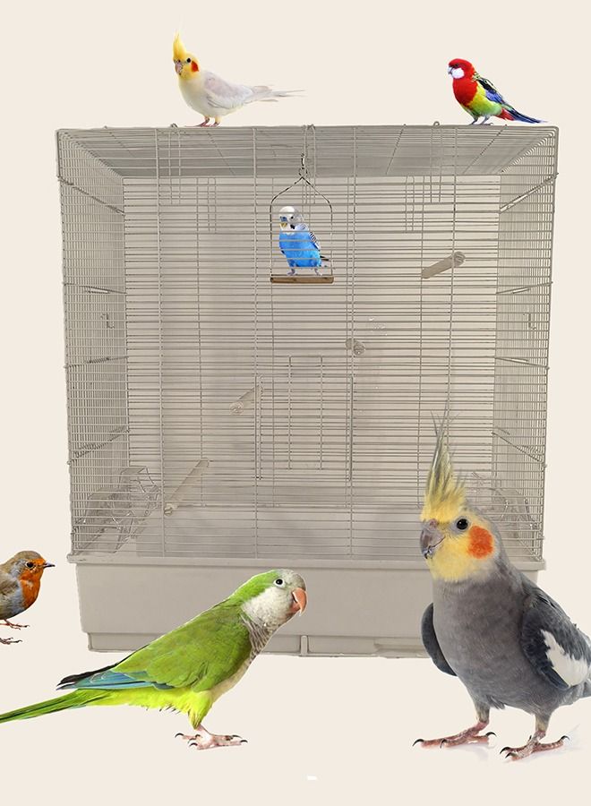 MAJIBAO Bird Cage, Parrot cage, Food Box, Bird Metal Cage with Plastic base, Birds Village, entertaining cage, Birds House, Indoor use, Easy to Assemble  - Image 1