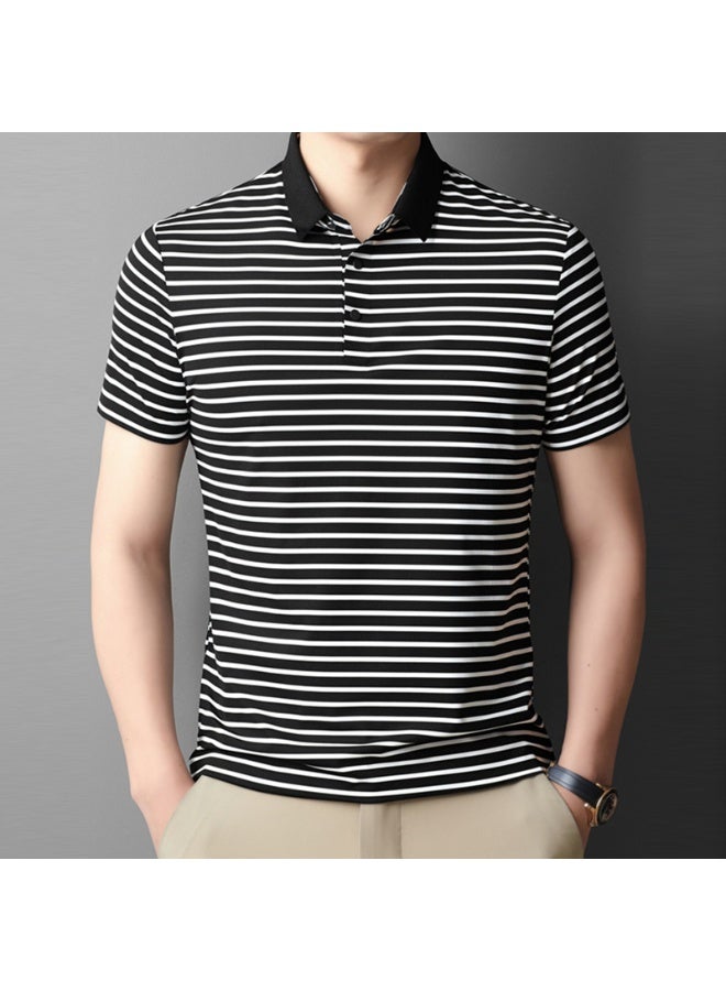 Men's Striped Printed Polo-Neck Shirt Summer Casual Business Short Sleeve Comfortable T-shirt - Image 1