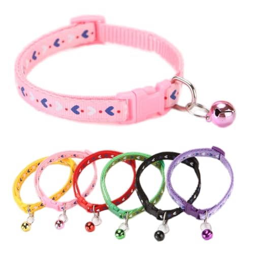 cyhaen XXS Dog Collar with Bell,Soft Nylon Identification Pink Cat Collar Girl Puppy Collar with Bells Adjustable Buckle for XXS Xs Tiny Little Pet Female Dogs,Neck 7.5-12.5 Inch - Image 1
