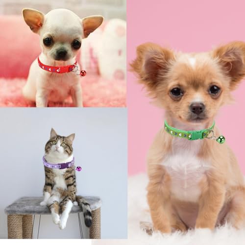 cyhaen XXS Dog Collar with Bell,Soft Nylon Identification Pink Cat Collar Girl Puppy Collar with Bells Adjustable Buckle for XXS Xs Tiny Little Pet Female Dogs,Neck 7.5-12.5 Inch - Image 2