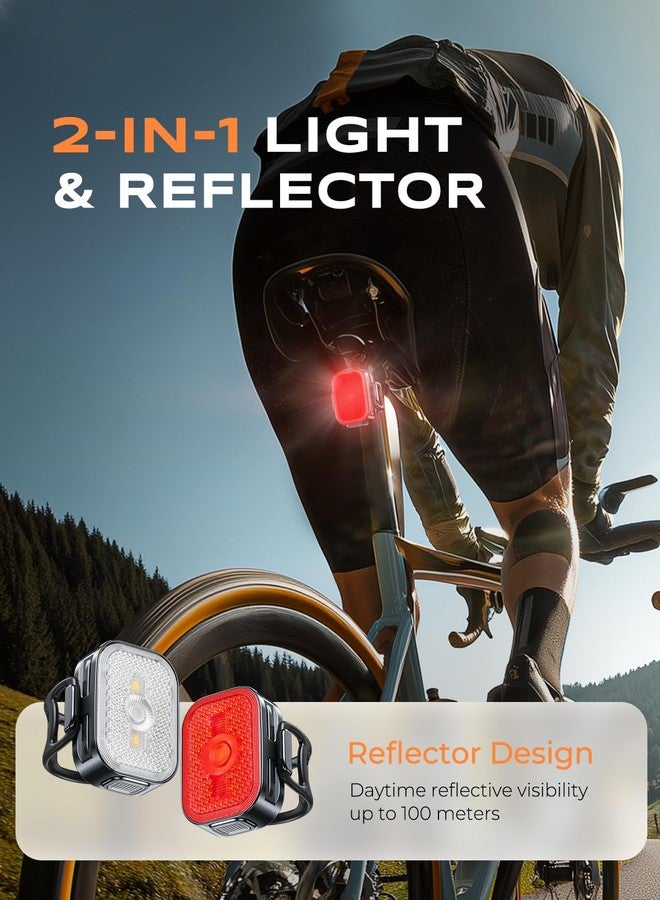 Viccux 2026 Ultra Slim Bike Lights with Reflectors, 8+6 Modes Bike Headlight and Tail Light Bulb Retainer, IP65 Waterproof & Dual USB-C 1-2 Hrs Fast Charge Bike Lights for Night Riding Cycling, 2 Pack - Image 2