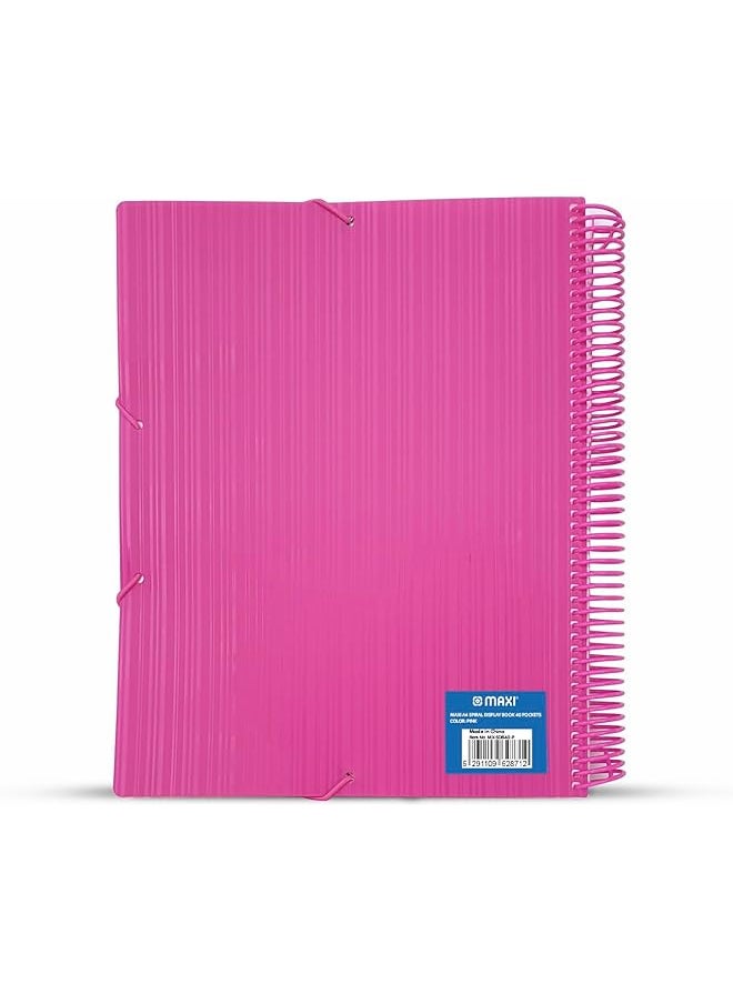 Maxi - Spiral Display Book 40 Pocket Pink Clear Pockets Book File Folder Document Presentation Organizer For Portfolio Music Artwork Display For School Business Office - Image 1