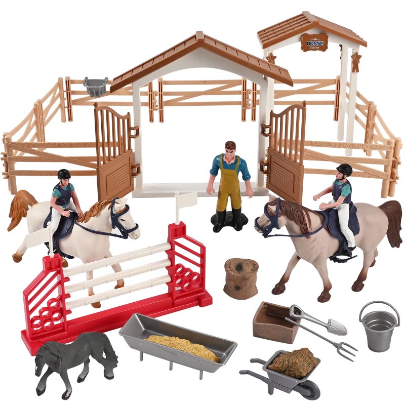 GOLDGE Horse Stable Playset Horse Toys Pretend Play with Rider Fence Wash Area Animal Figures Gifts for Girls Boys 312 - Image 3