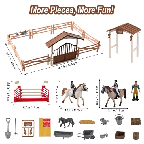 GOLDGE Horse Stable Playset Horse Toys Pretend Play with Rider Fence Wash Area Animal Figures Gifts for Girls Boys 312 - Image 5