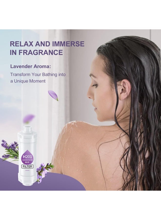 اتش 201 Pack of 2 فلتر دش بفيتامين C برائحة الورد والخزامى – فلاتر عطرية لتنعيم المياه العسرة، إزالة الكلور والفلورايد، للعناية بالبشرة والشعر، مناسب لجميع رؤوس الدش - Image 4
